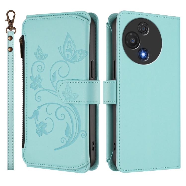 For TCL 60R Butterfly Love Flower Multi-card Zipper Wallet Leather Phone Case