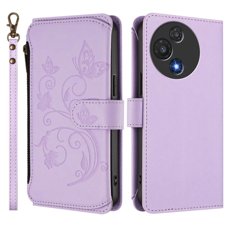 For TCL 60R Butterfly Love Flower Multi-card Zipper Wallet Leather Phone Case