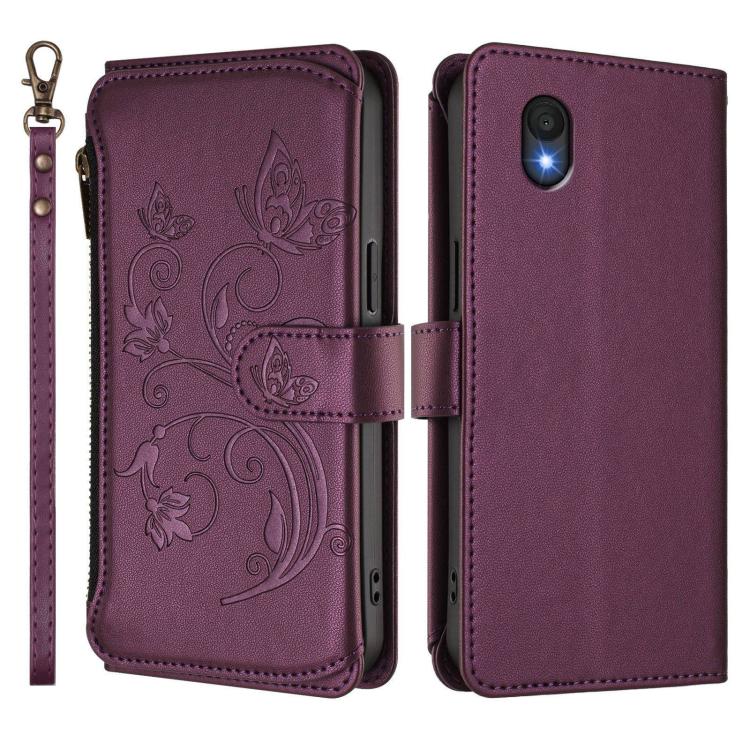 For TCL 201 Butterfly Love Flower Multi-card Zipper Wallet Leather Phone Case