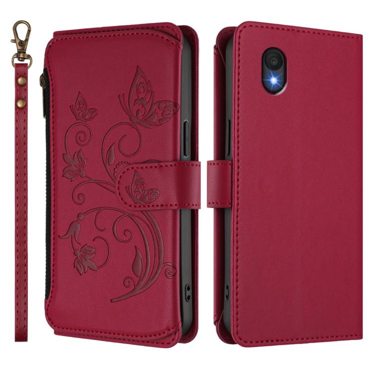 For TCL 201 Butterfly Love Flower Multi-card Zipper Wallet Leather Phone Case