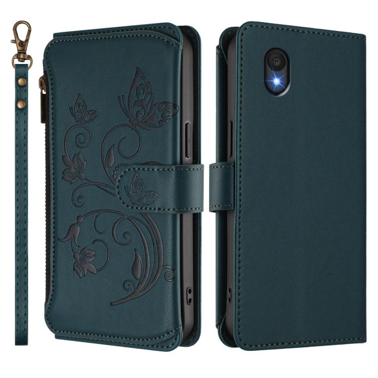 For TCL 201 Butterfly Love Flower Multi-card Zipper Wallet Leather Phone Case