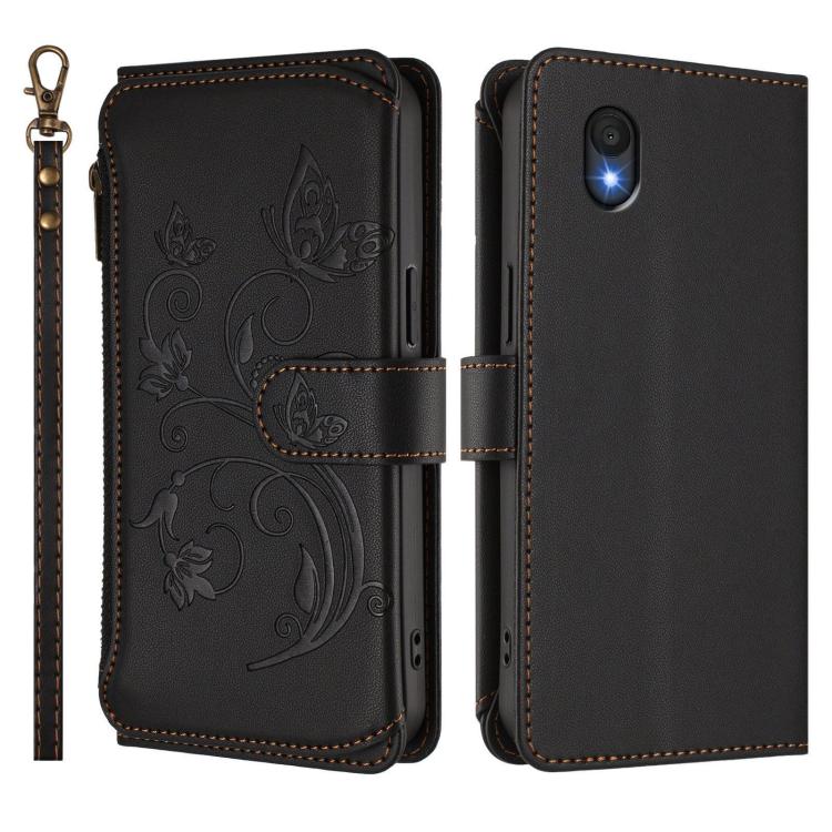For TCL 201 Butterfly Love Flower Multi-card Zipper Wallet Leather Phone Case
