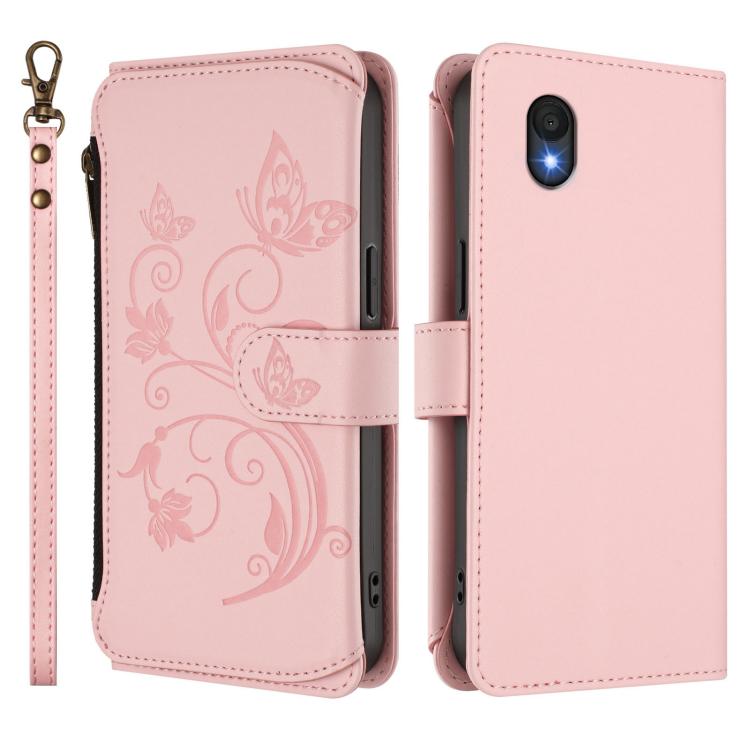 For TCL 201 Butterfly Love Flower Multi-card Zipper Wallet Leather Phone Case