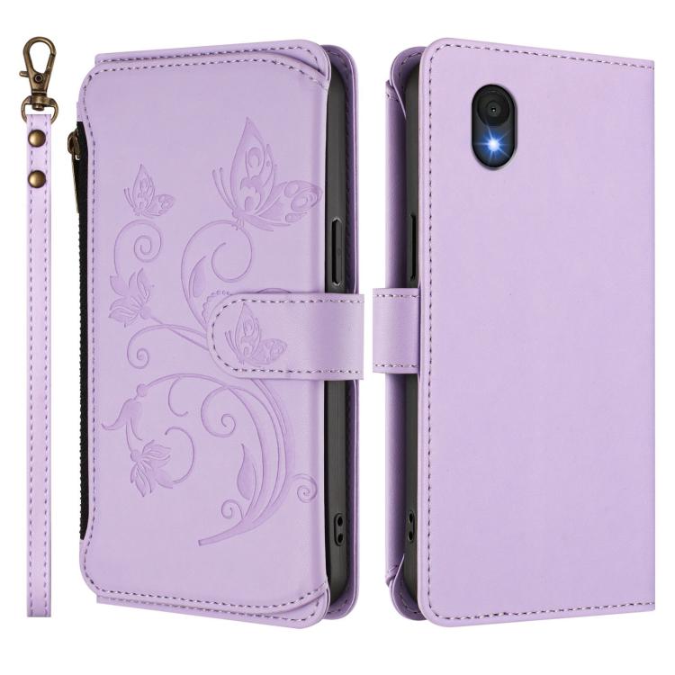 For TCL 201 Butterfly Love Flower Multi-card Zipper Wallet Leather Phone Case