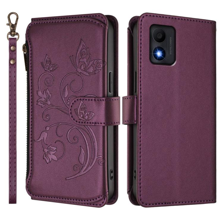 For TCL 303 Butterfly Love Flower Multi-card Zipper Wallet Leather Phone Case