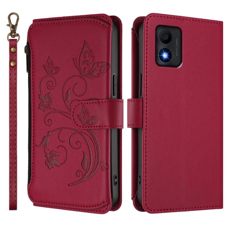 For TCL 303 Butterfly Love Flower Multi-card Zipper Wallet Leather Phone Case