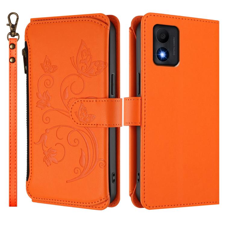 For TCL 303 Butterfly Love Flower Multi-card Zipper Wallet Leather Phone Case