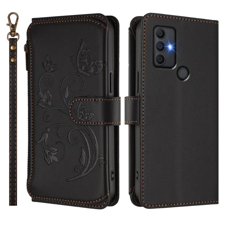For TCL 305 / 306 / 30 SE AL02 Butterfly Love Flower Multi-card Zipper Wallet Leather Phone Case
