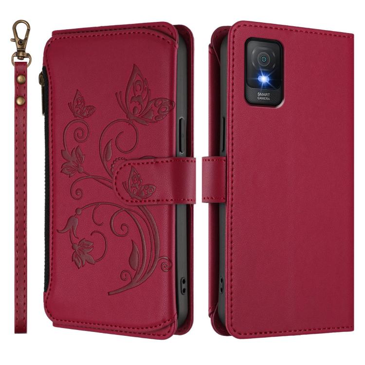 For TCL 403 / Vodafone Smart M23 Butterfly Love Flower Multi-card Zipper Wallet Leather Phone Case