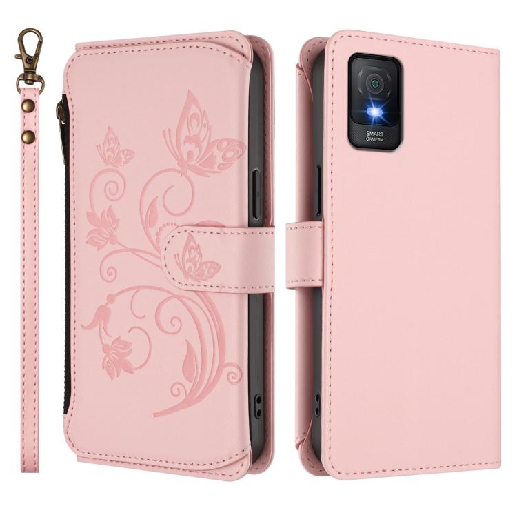 For TCL 403 / Vodafone Smart M23 Butterfly Love Flower Multi-card Zipper Wallet Leather Phone Case