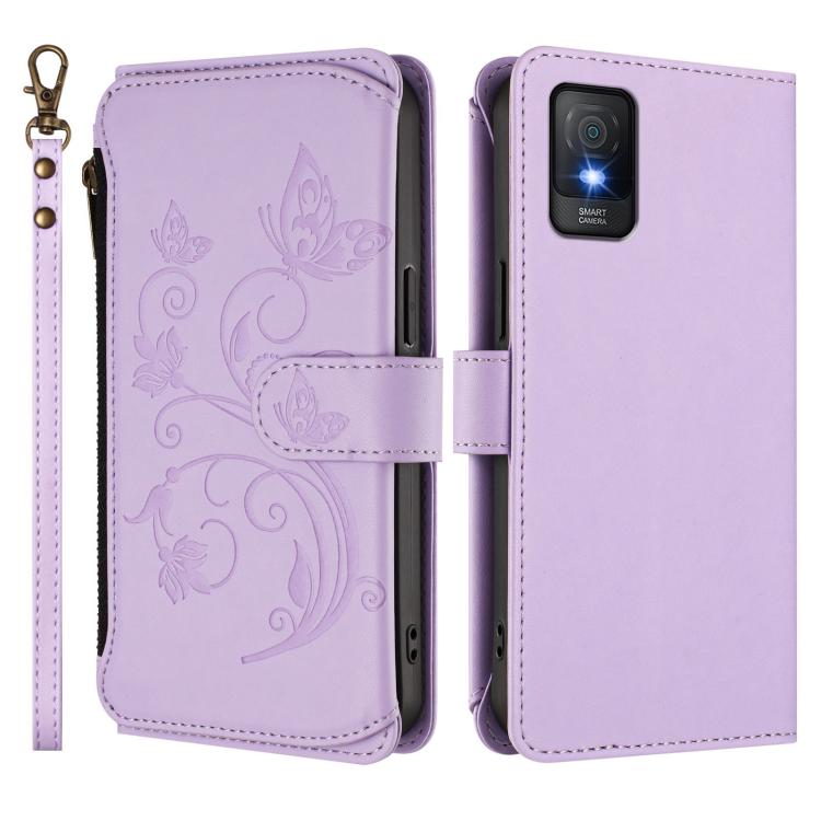For TCL 403 / Vodafone Smart M23 Butterfly Love Flower Multi-card Zipper Wallet Leather Phone Case