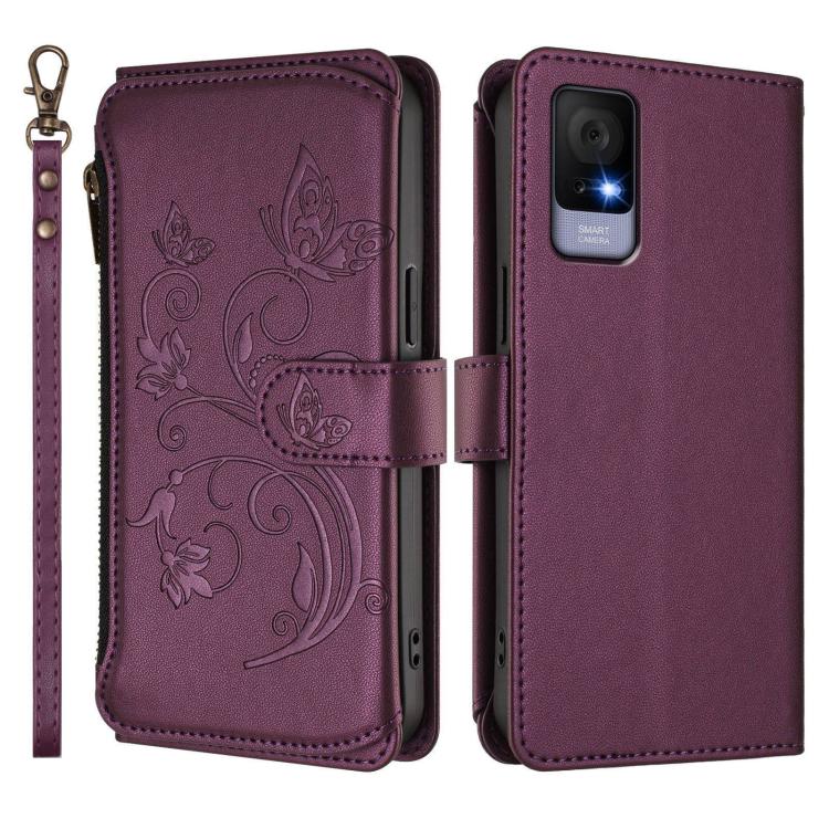 For TCL 405 / 406 / 406S / 408 / T506D Butterfly Love Flower Multi-card Zipper Wallet Leather Phone Case