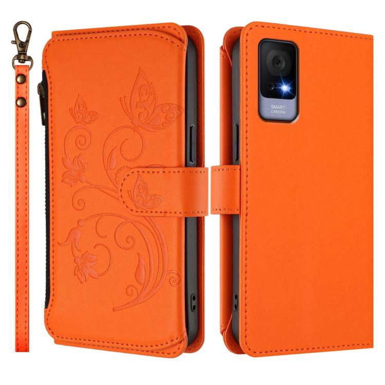 For TCL 405 / 406 / 406S / 408 / T506D Butterfly Love Flower Multi-card Zipper Wallet Leather Phone Case