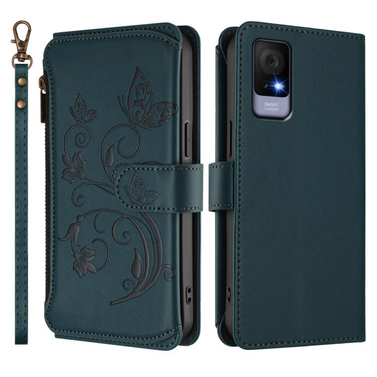 For TCL 405 / 406 / 406S / 408 / T506D Butterfly Love Flower Multi-card Zipper Wallet Leather Phone Case