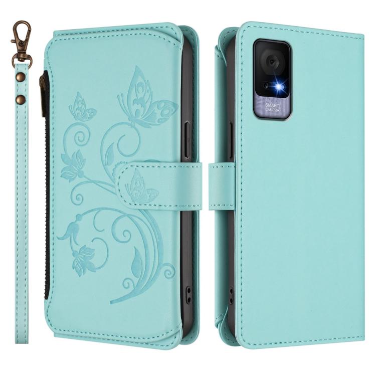 For TCL 405 / 406 / 406S / 408 / T506D Butterfly Love Flower Multi-card Zipper Wallet Leather Phone Case