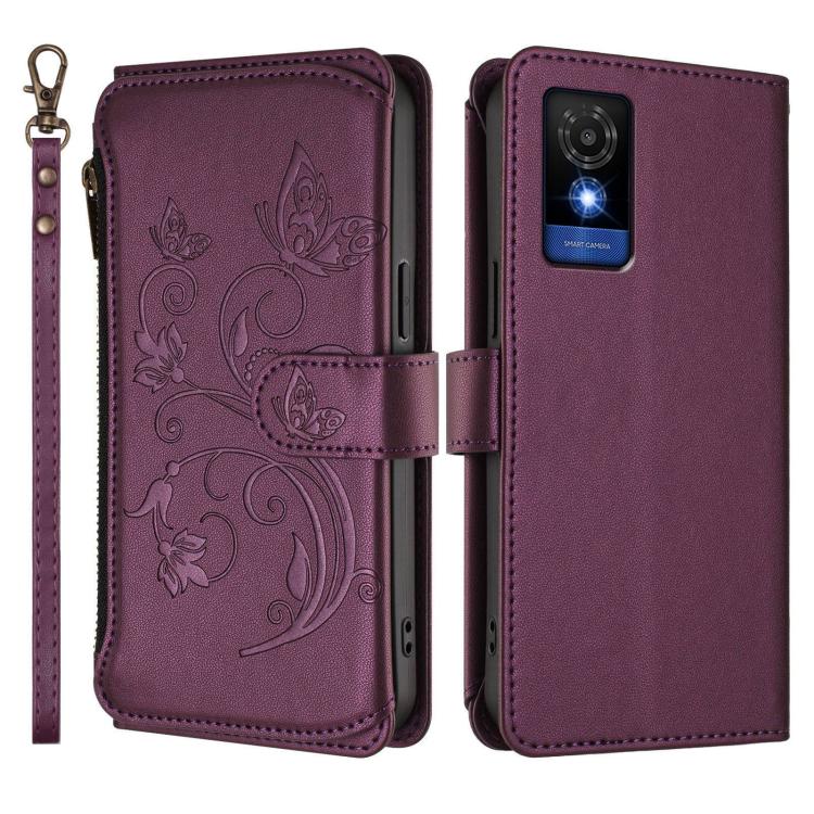 For TCL 501 / Vodafone Smart M25 Butterfly Love Flower Multi-card Zipper Wallet Leather Phone Case
