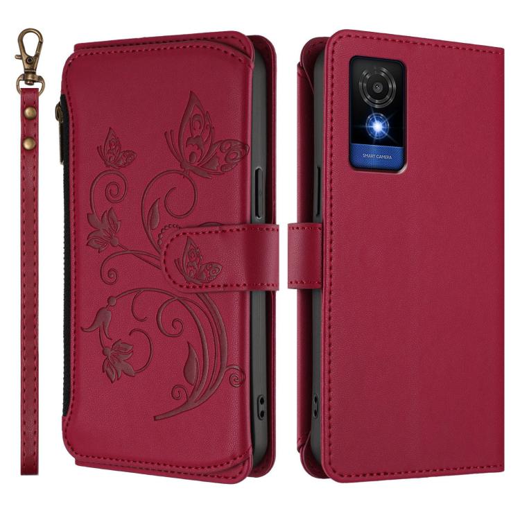 For TCL 501 / Vodafone Smart M25 Butterfly Love Flower Multi-card Zipper Wallet Leather Phone Case