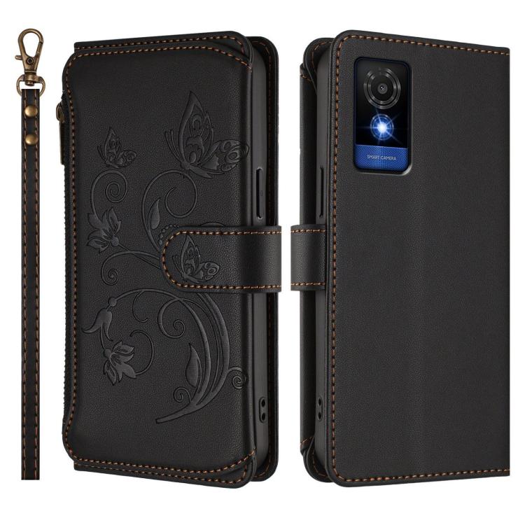 For TCL 501 / Vodafone Smart M25 Butterfly Love Flower Multi-card Zipper Wallet Leather Phone Case