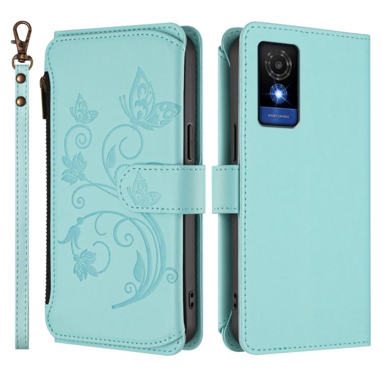 For TCL 501 / Vodafone Smart M25 Butterfly Love Flower Multi-card Zipper Wallet Leather Phone Case