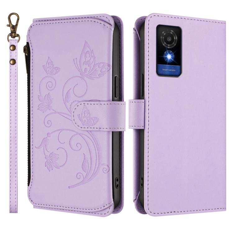 For TCL 501 / Vodafone Smart M25 Butterfly Love Flower Multi-card Zipper Wallet Leather Phone Case