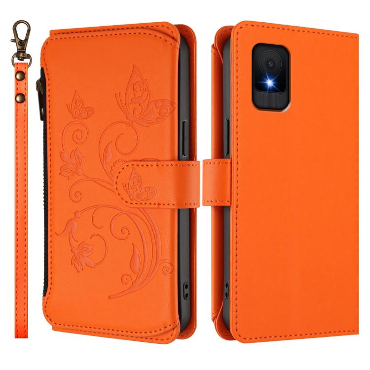 For TCL 502 Butterfly Love Flower Multi-card Zipper Wallet Leather Phone Case