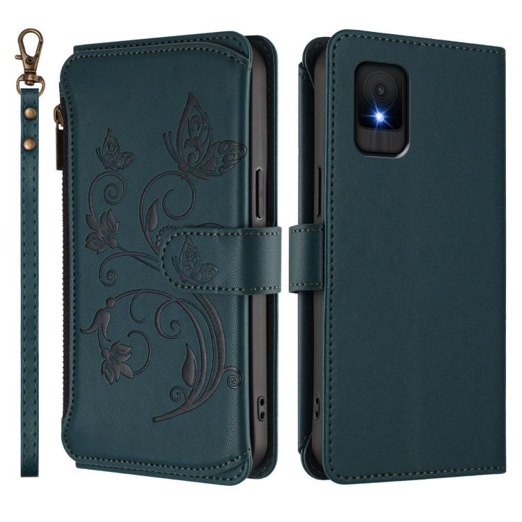 For TCL 502 Butterfly Love Flower Multi-card Zipper Wallet Leather Phone Case