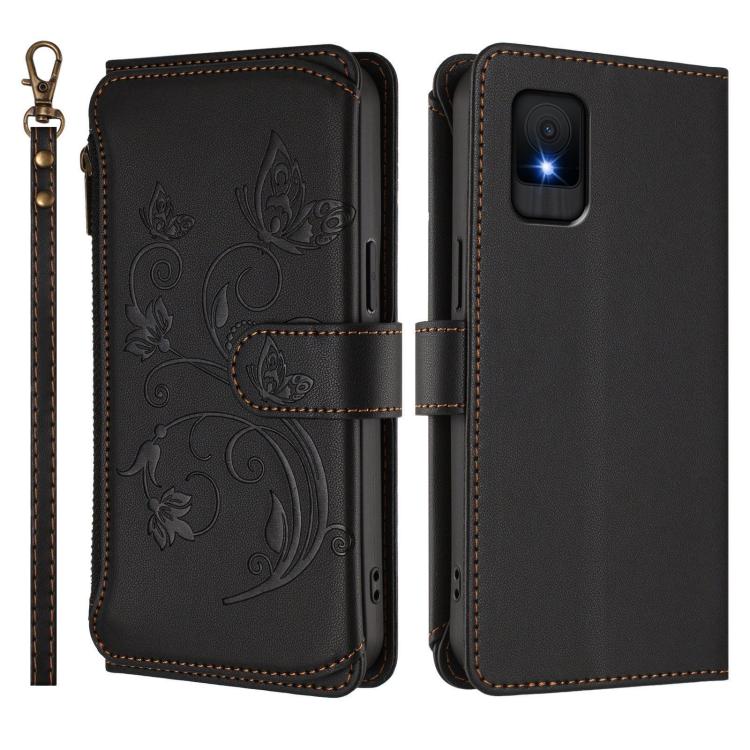 For TCL 502 Butterfly Love Flower Multi-card Zipper Wallet Leather Phone Case