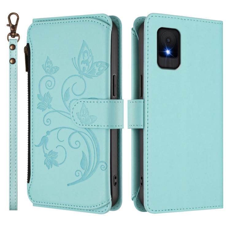 For TCL 502 Butterfly Love Flower Multi-card Zipper Wallet Leather Phone Case