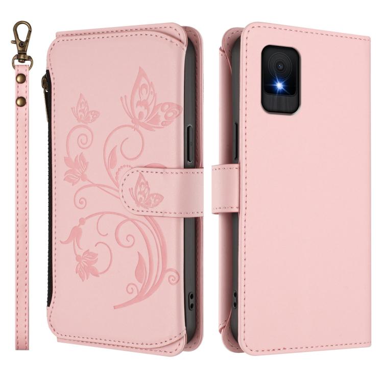 For TCL 502 Butterfly Love Flower Multi-card Zipper Wallet Leather Phone Case