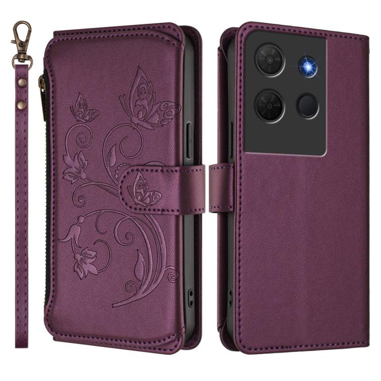 For TCL 503 Butterfly Love Flower Multi-card Zipper Wallet Leather Phone Case