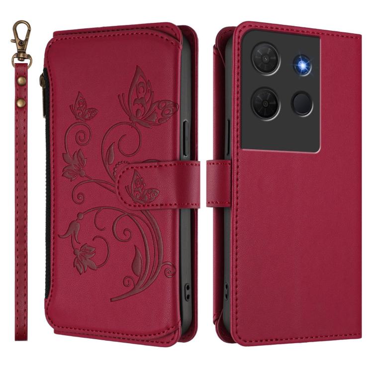 For TCL 503 Butterfly Love Flower Multi-card Zipper Wallet Leather Phone Case