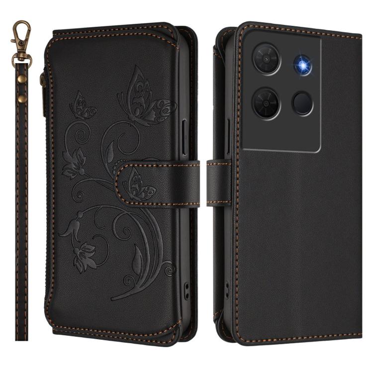 For TCL 503 Butterfly Love Flower Multi-card Zipper Wallet Leather Phone Case