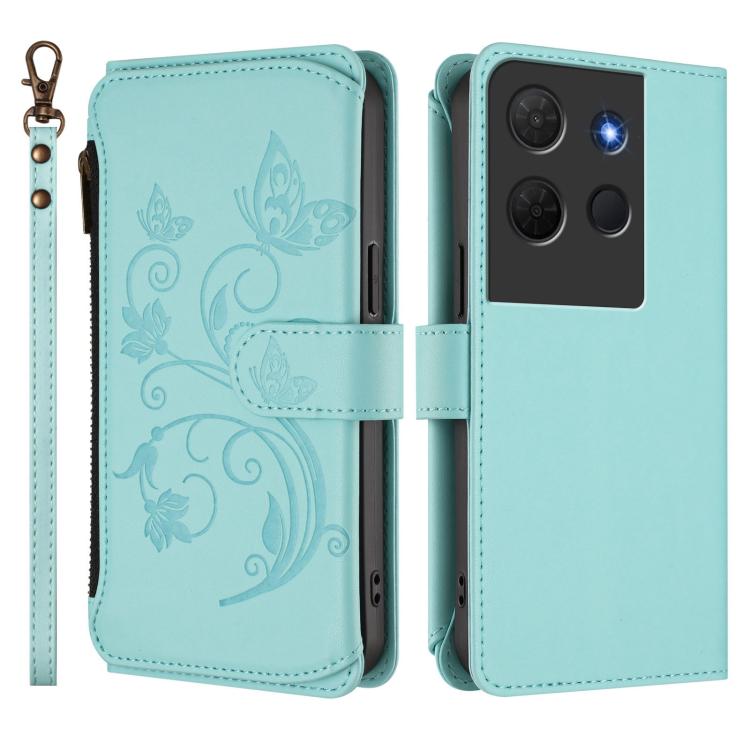 For TCL 503 Butterfly Love Flower Multi-card Zipper Wallet Leather Phone Case