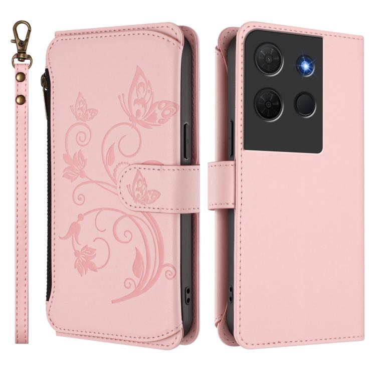 For TCL 503 Butterfly Love Flower Multi-card Zipper Wallet Leather Phone Case