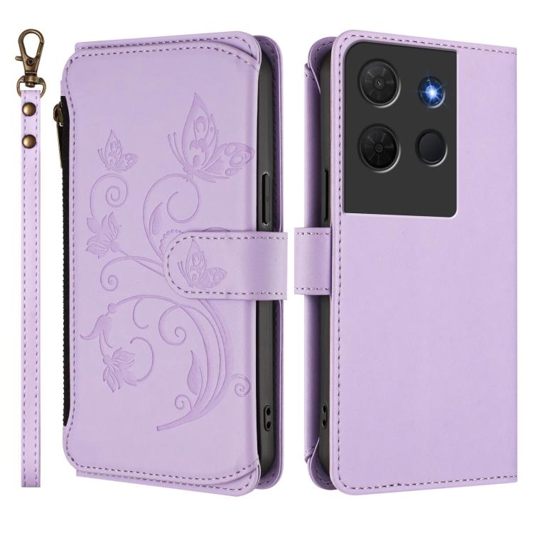 For TCL 503 Butterfly Love Flower Multi-card Zipper Wallet Leather Phone Case