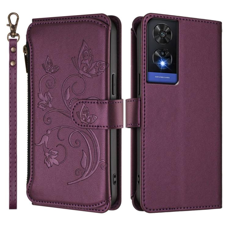 For TCL 505 / T509K / T5094 Butterfly Love Flower Multi-card Zipper Wallet Leather Phone Case