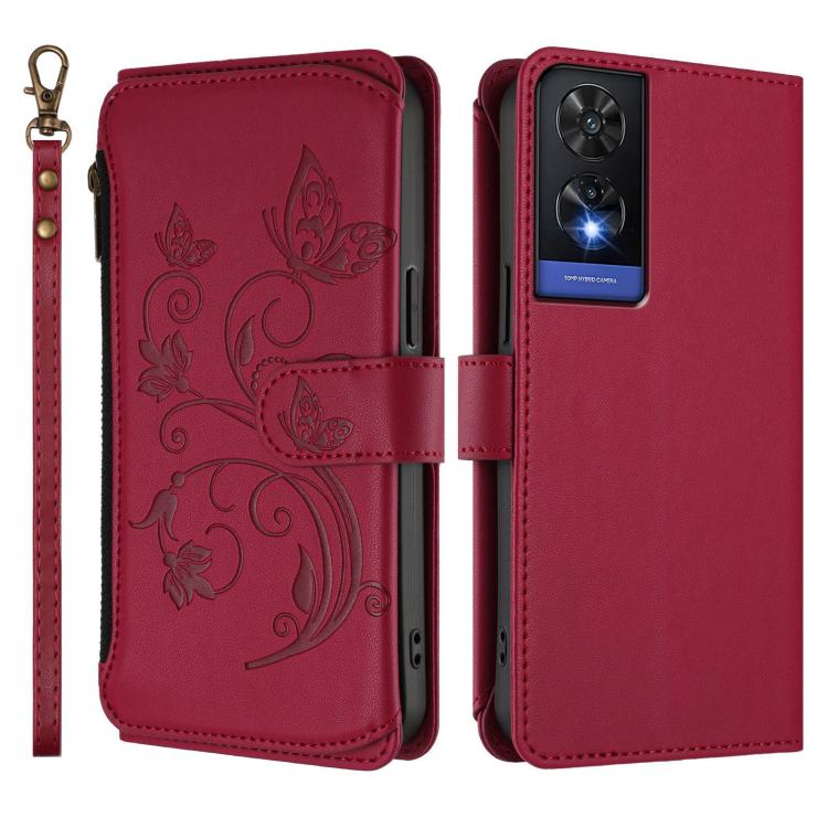 For TCL 505 / T509K / T5094 Butterfly Love Flower Multi-card Zipper Wallet Leather Phone Case