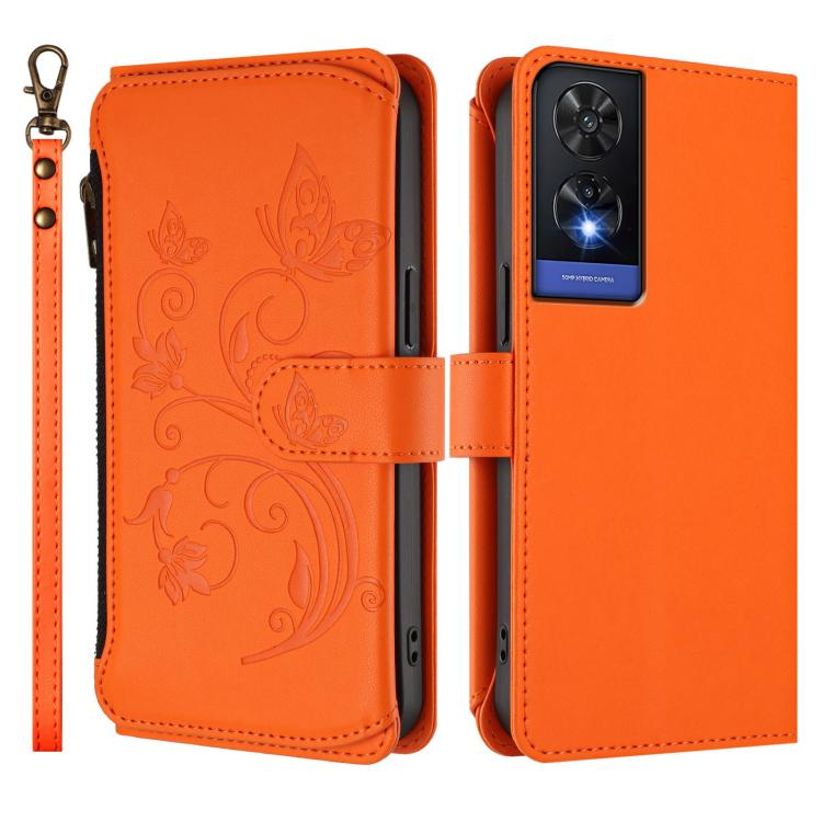 For TCL 505 / T509K / T5094 Butterfly Love Flower Multi-card Zipper Wallet Leather Phone Case