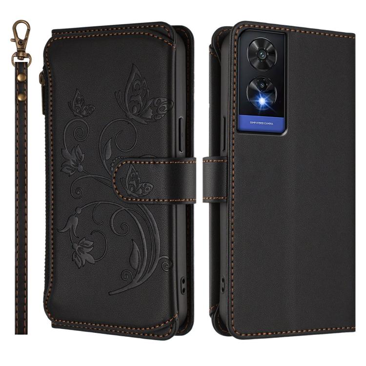 For TCL 505 / T509K / T5094 Butterfly Love Flower Multi-card Zipper Wallet Leather Phone Case