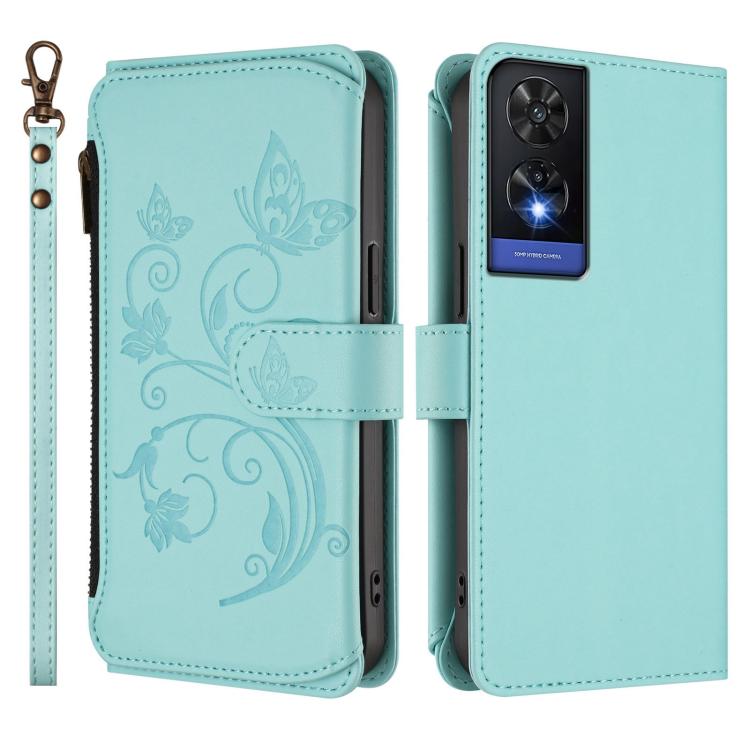 For TCL 505 / T509K / T5094 Butterfly Love Flower Multi-card Zipper Wallet Leather Phone Case