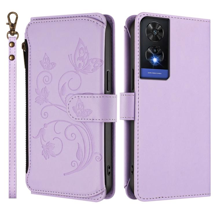For TCL 505 / T509K / T5094 Butterfly Love Flower Multi-card Zipper Wallet Leather Phone Case