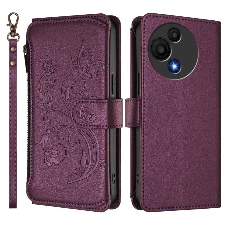 For TCL 605 / 60 SE Butterfly Love Flower Multi-card Zipper Wallet Leather Phone Case