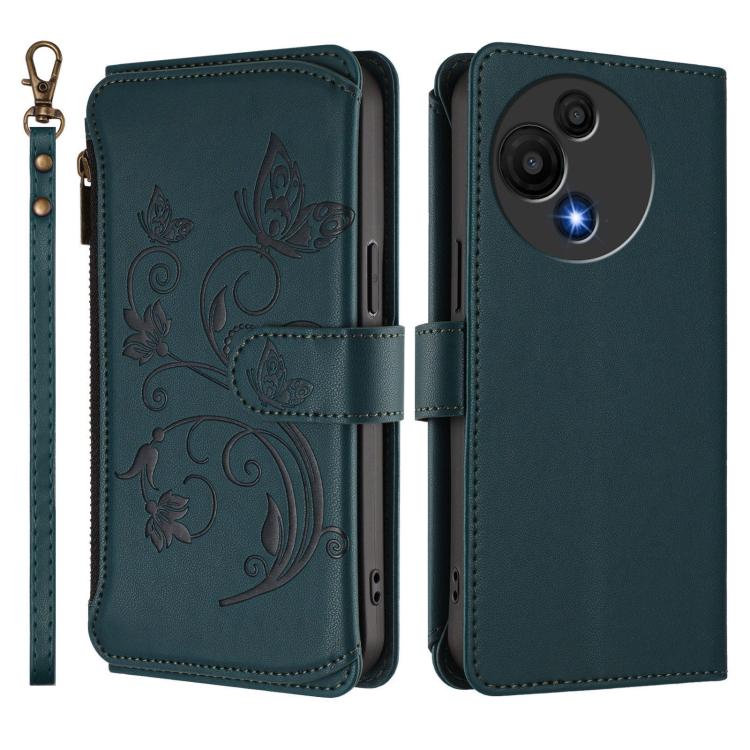 For TCL 605 / 60 SE Butterfly Love Flower Multi-card Zipper Wallet Leather Phone Case