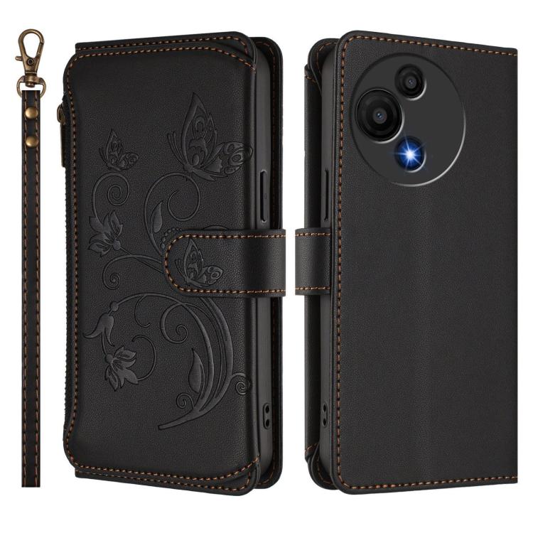 For TCL 605 / 60 SE Butterfly Love Flower Multi-card Zipper Wallet Leather Phone Case