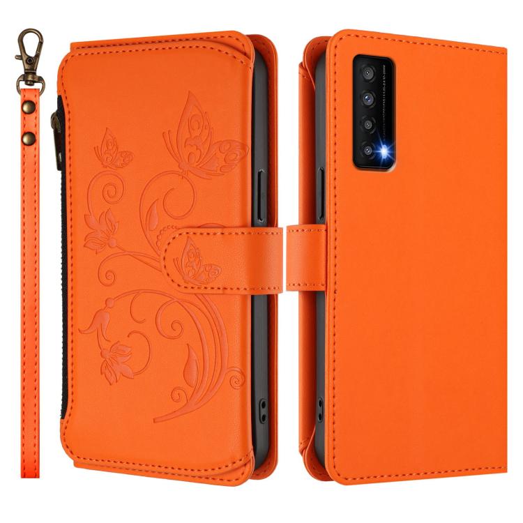 For TCL Stylus 5G Butterfly Love Flower Multi-card Zipper Wallet Leather Phone Case