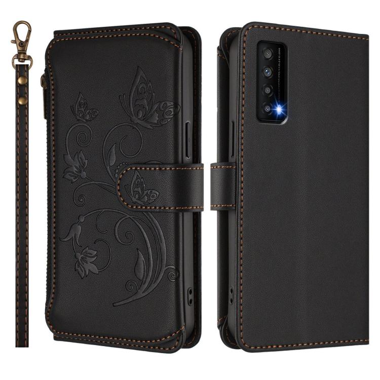 For TCL Stylus 5G Butterfly Love Flower Multi-card Zipper Wallet Leather Phone Case