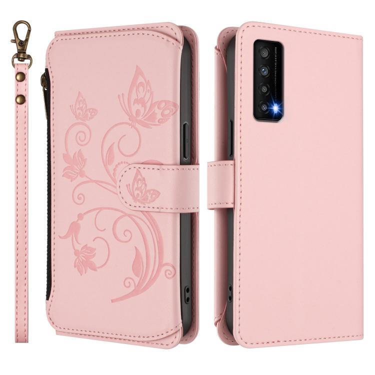 For TCL Stylus 5G Butterfly Love Flower Multi-card Zipper Wallet Leather Phone Case