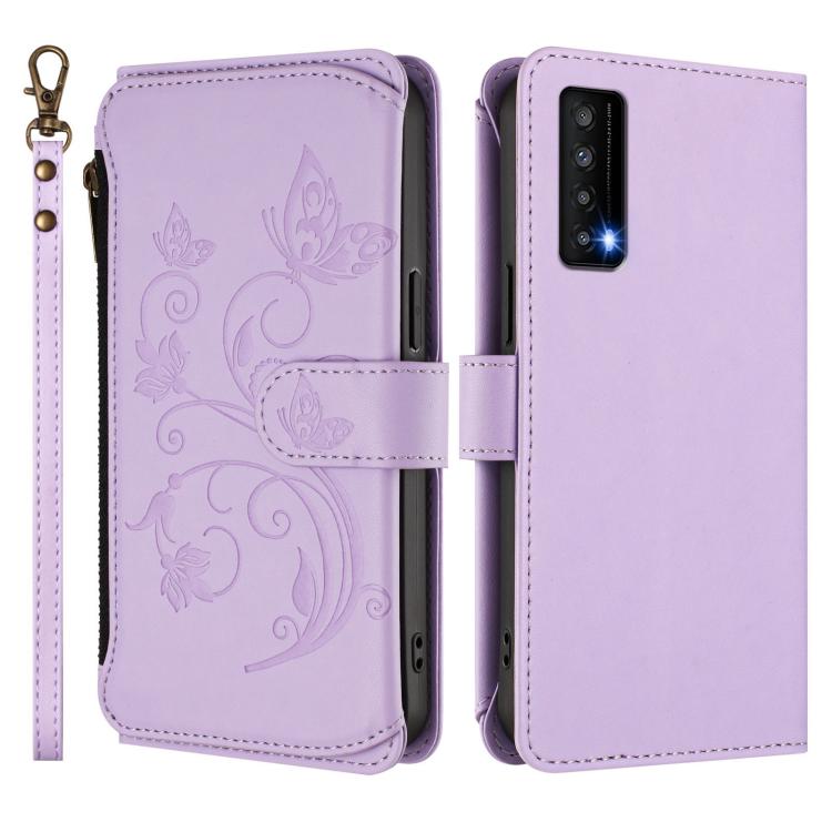 For TCL Stylus 5G Butterfly Love Flower Multi-card Zipper Wallet Leather Phone Case