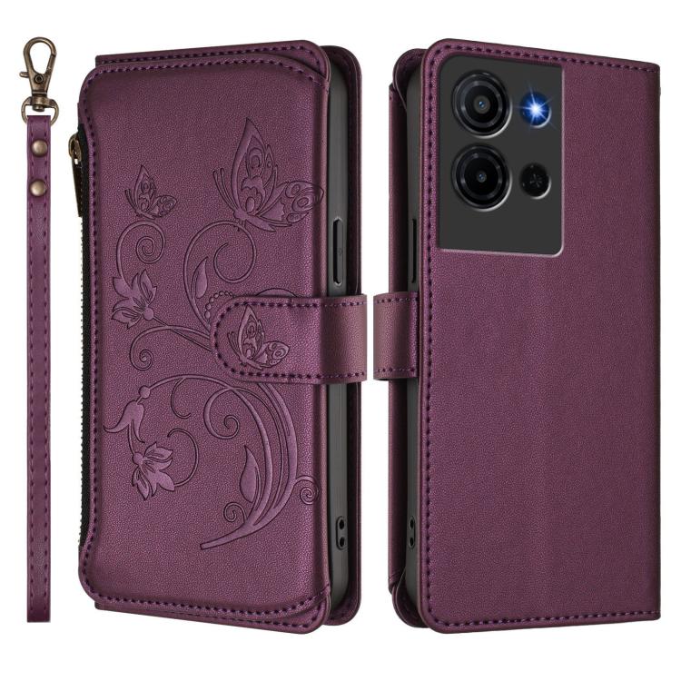 For TCL K32 5G / K33 5G Butterfly Love Flower Multi-card Zipper Wallet Leather Phone Case