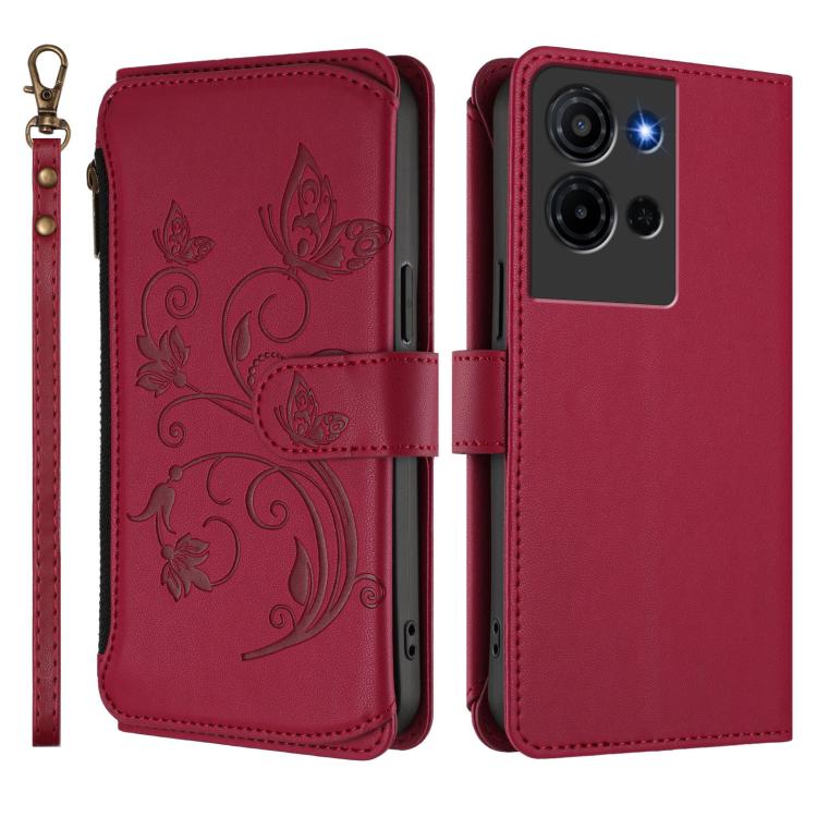 For TCL K32 5G / K33 5G Butterfly Love Flower Multi-card Zipper Wallet Leather Phone Case